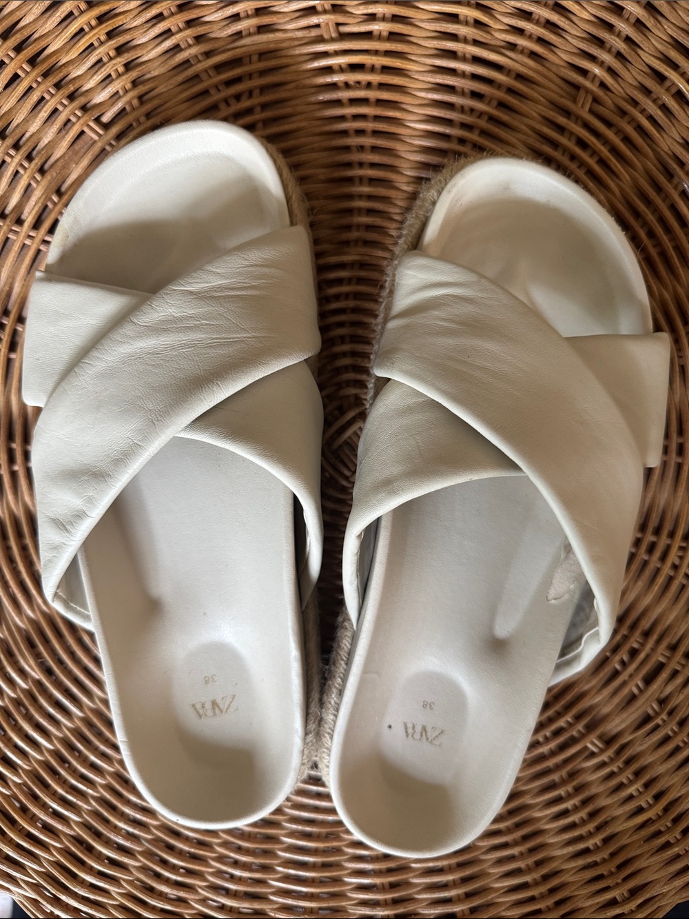 Zara Off-White Crisscross Slide Mules